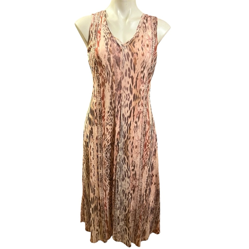 T Tahari pink and tan Animal Print Sleeveless Dress